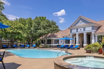 Resort-style saltwater swimming pool and heated spa - DeLayne at Twin Creeks